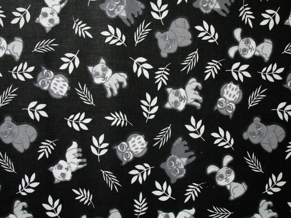Bavlna čierna "bielo-sivé zvieratká"