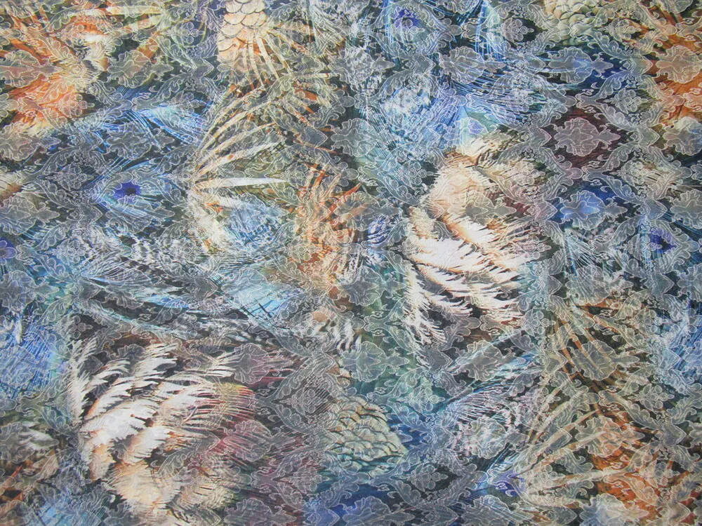 Žakard pomarančovo-modrý "abstraktný vzor"