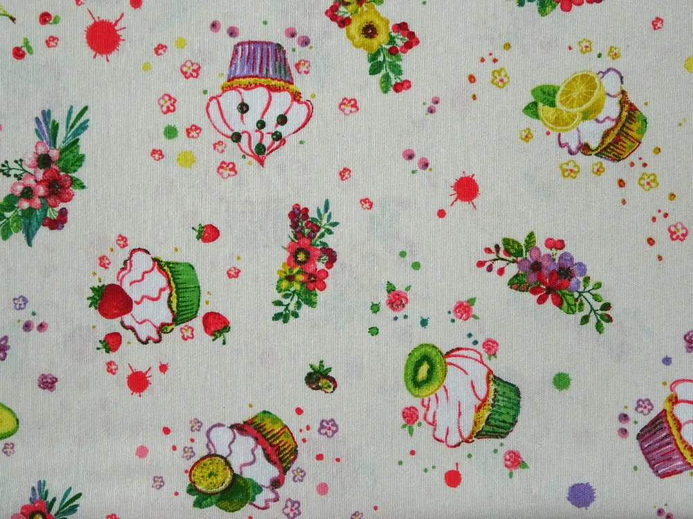 Poťahovka maslová "ovocný muffin, kvety"