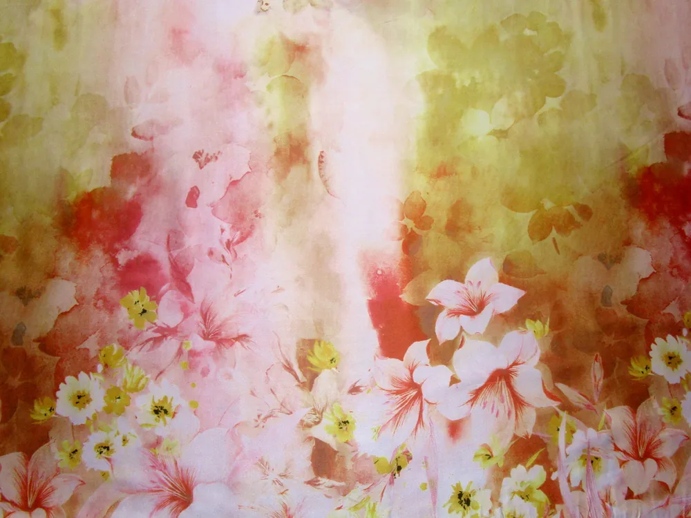 Satén ružovo-zlatý "kvety" - bordúra obojstranná