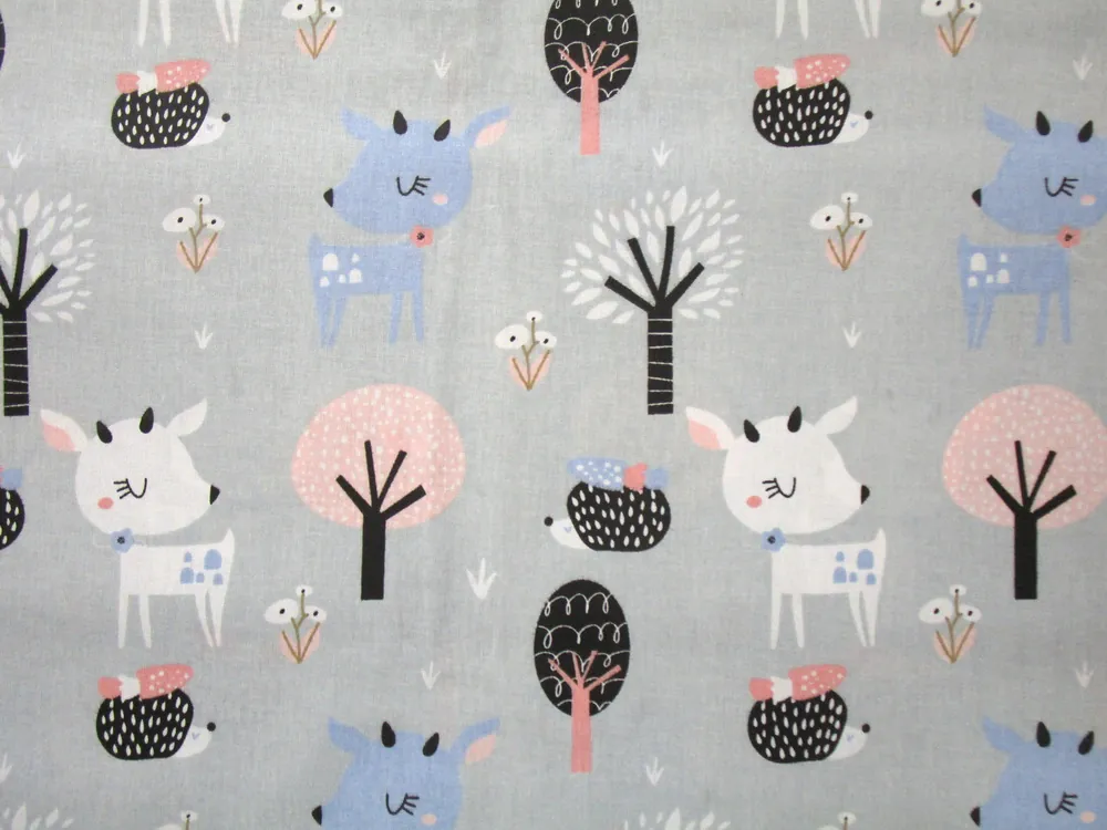 Bavlna sivá "zvieratká, stromy"