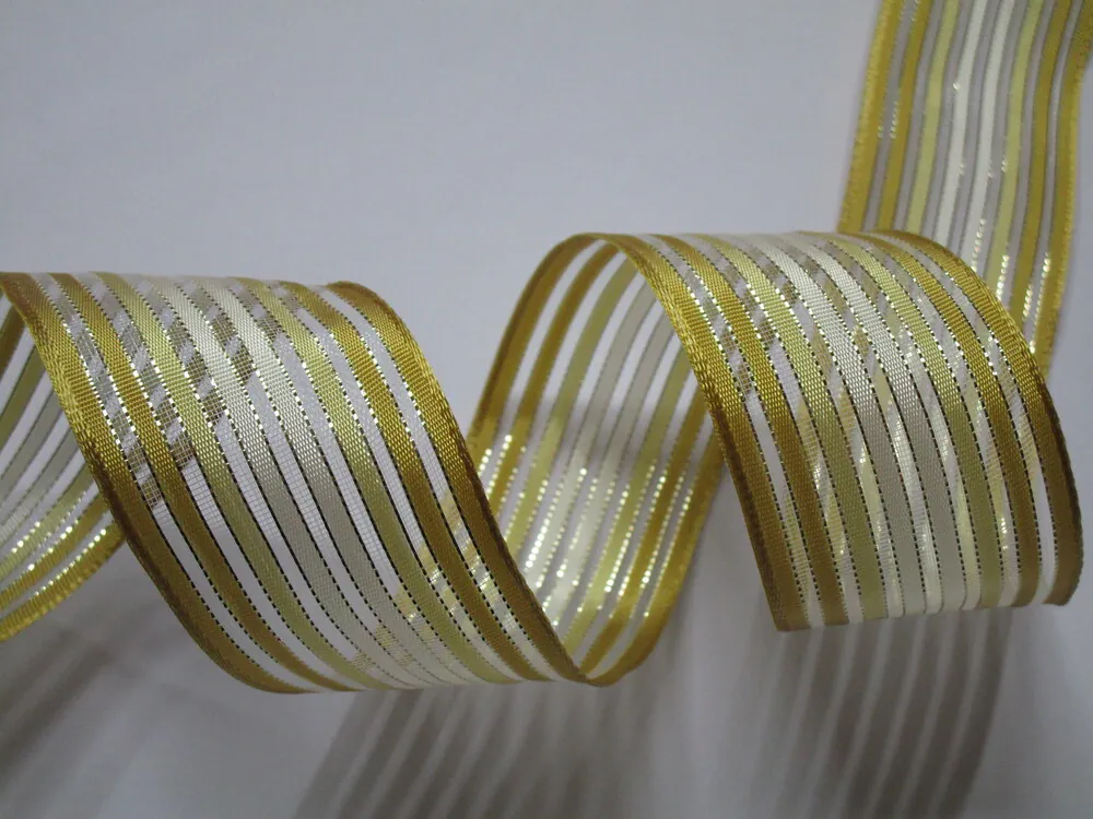 Stuha dekoračná s drôtikom "maslovo-zlatá"