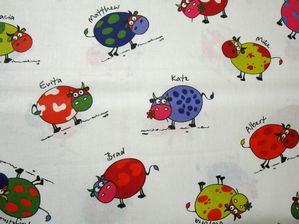 Bavlna smotanová "kravičky s menami"