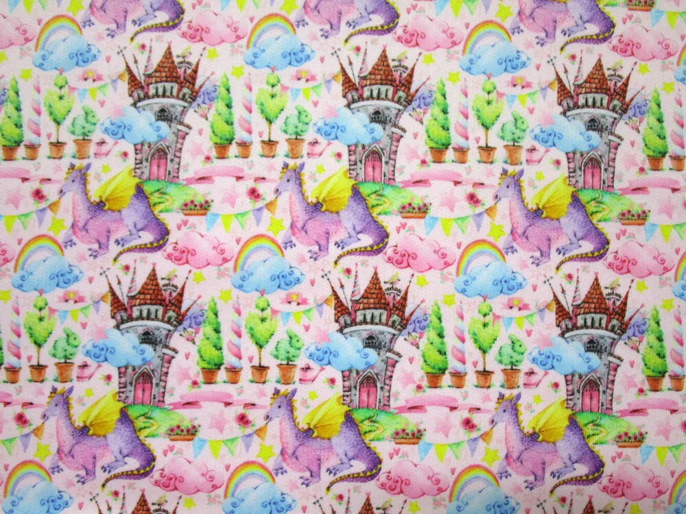 Teplákovina počesaná ružová "drak, zámok"