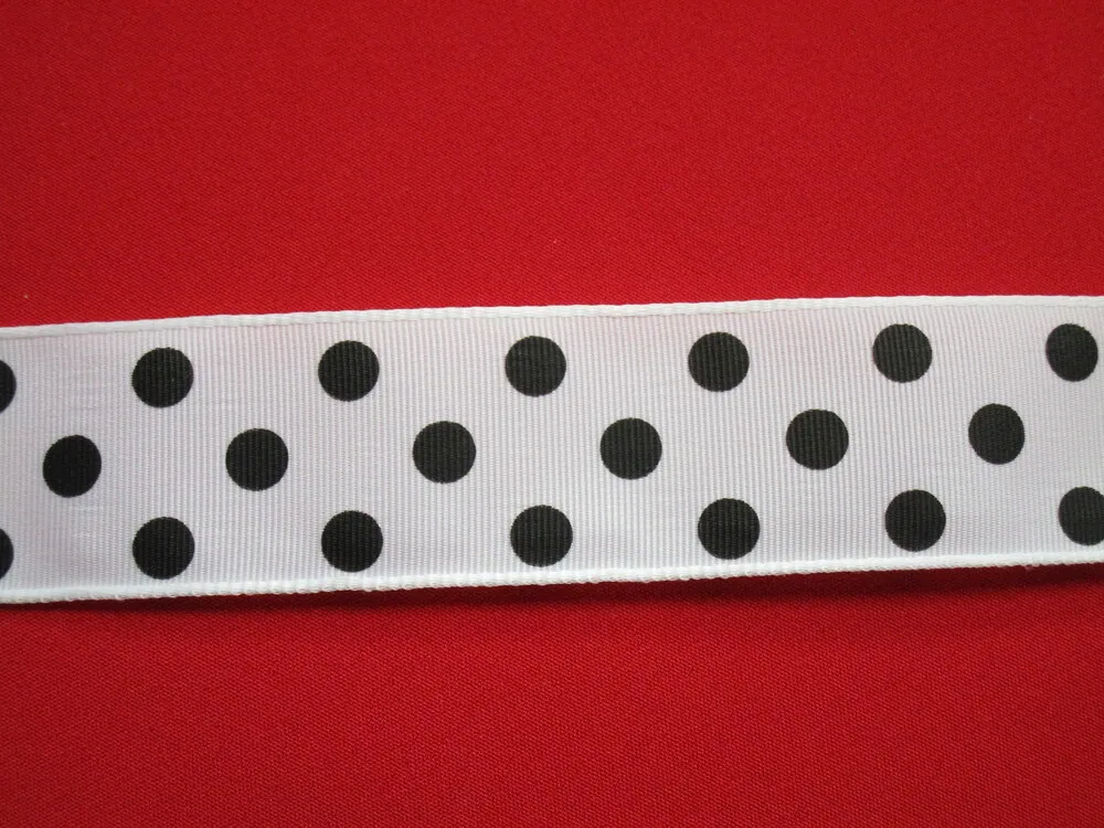 Stuha rypsová biela "čierne bodky" - 25 mm