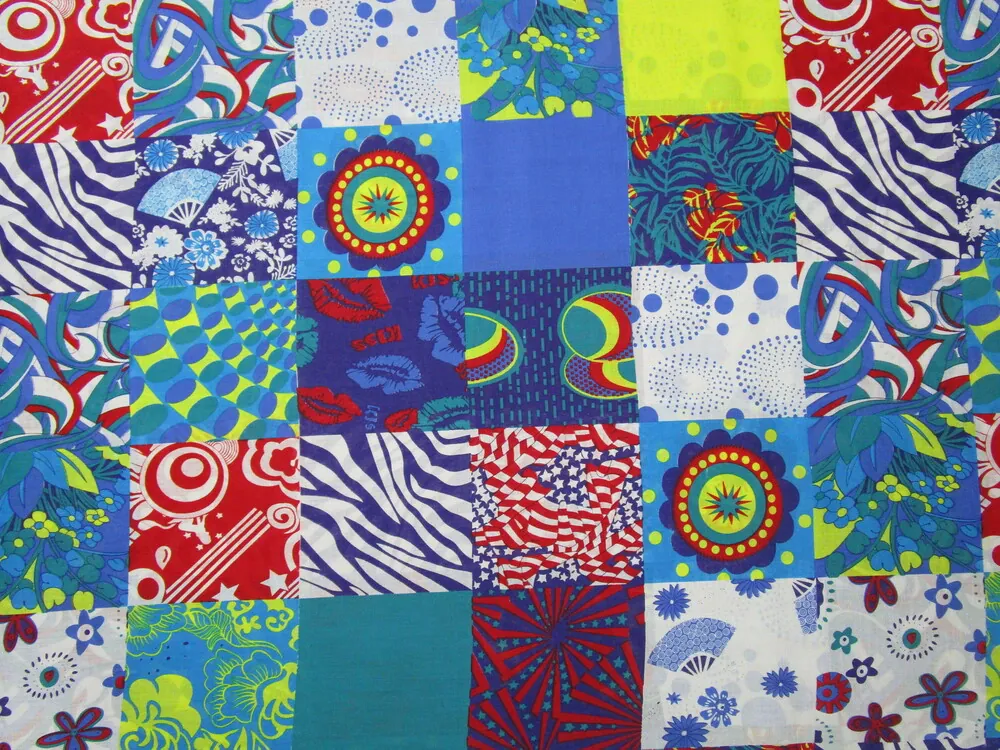 Bavlna bielo - modrá "patchwork"