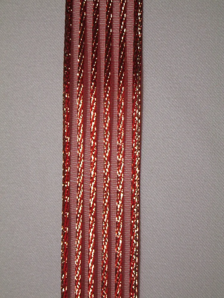 Stuha dekoračná "červená so zlatým" - 25 mm