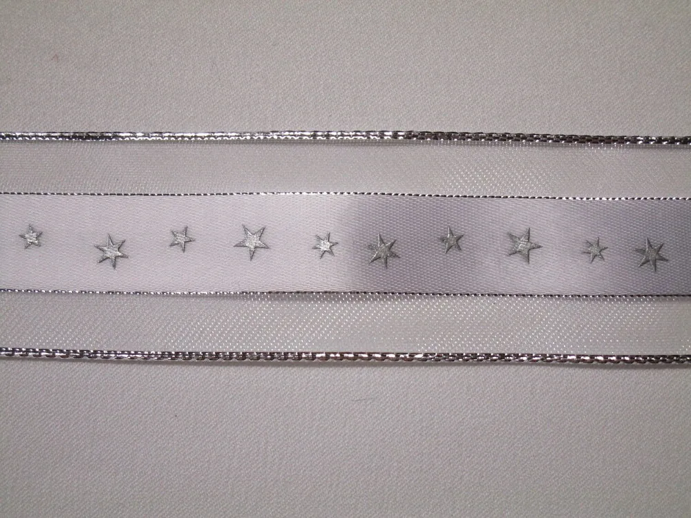 Stuha dekoračná biela "strieborné hviezdy" - 40 mm