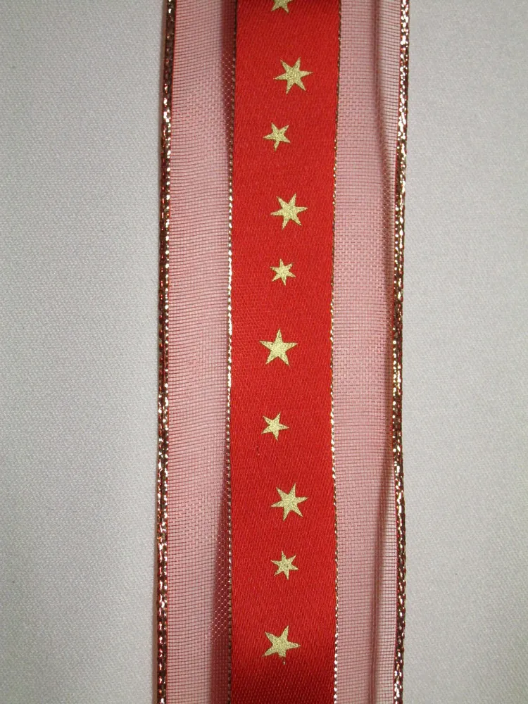 Stuha dekoračná červená "zlaté hviezdy"