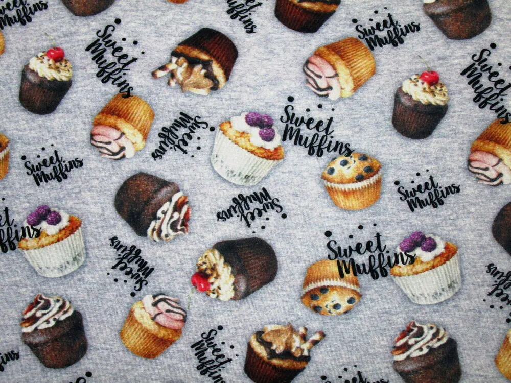 Úplet sivý melír "sweet muffins" - digitálna tlač