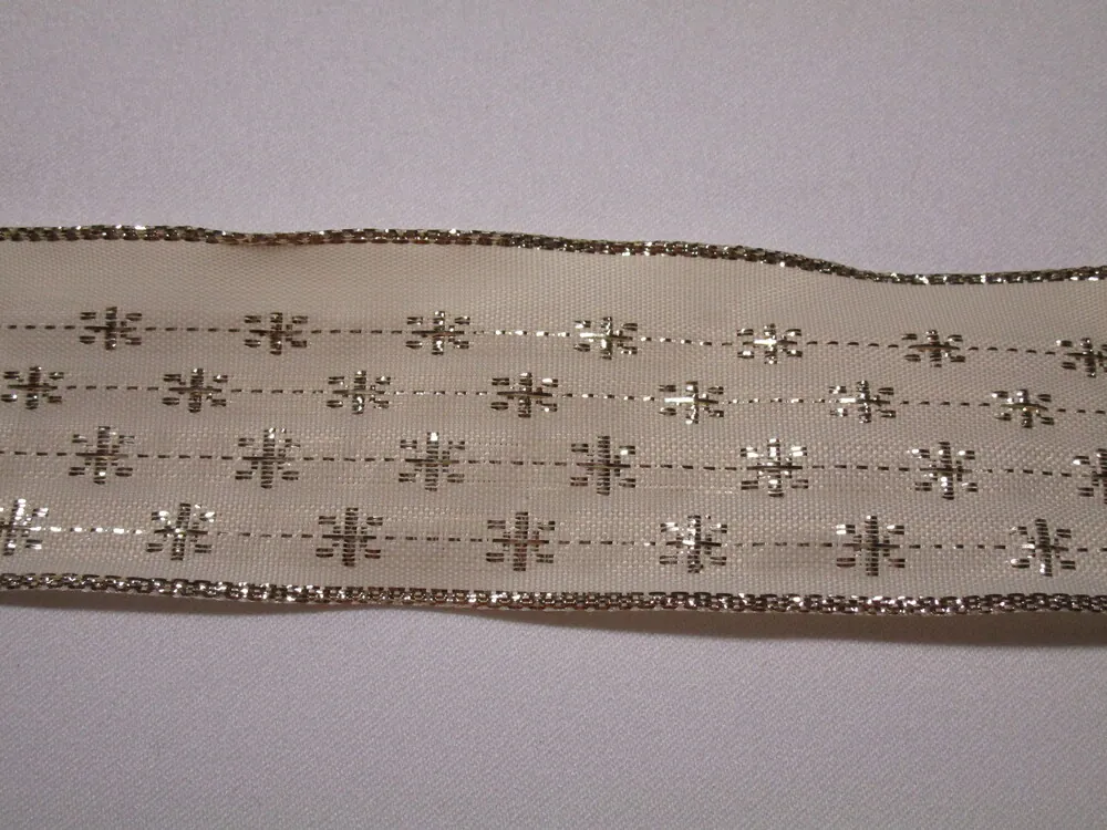 Stuha dekoračná s drôtikom "zlaté vločky" - 40 mm