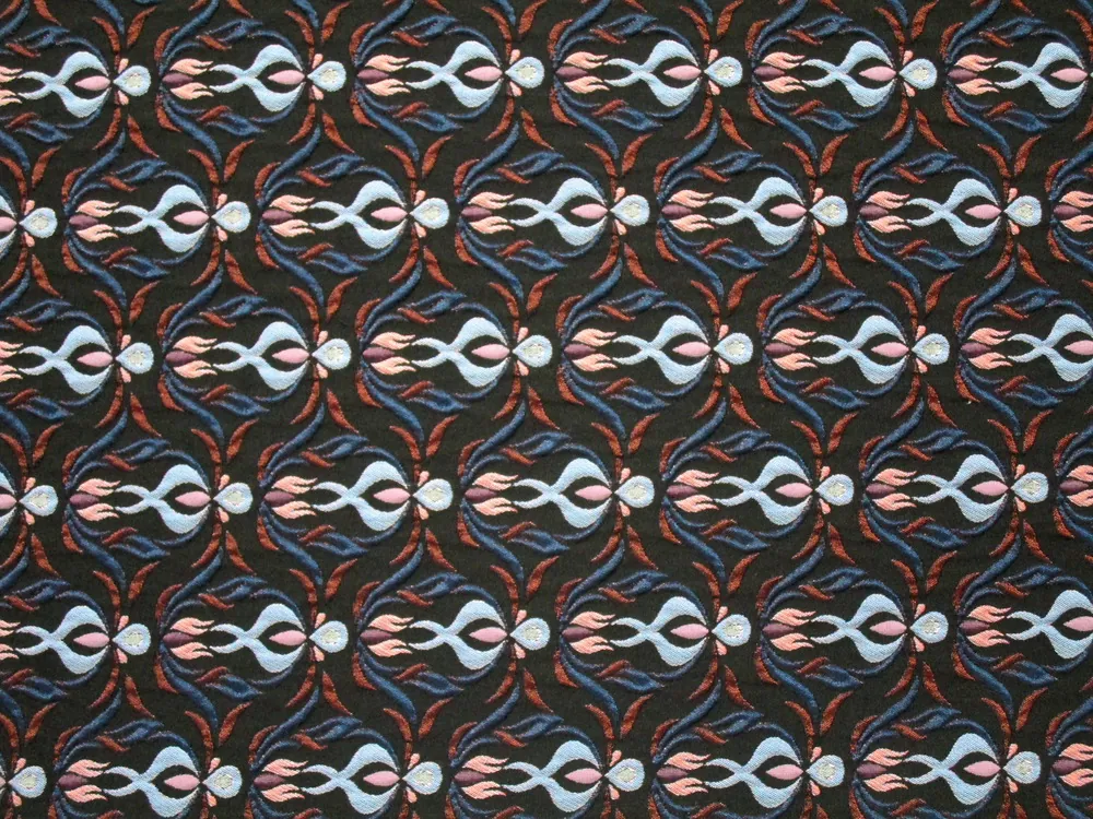 Žakard čierny "hnedo-modrý ornament"