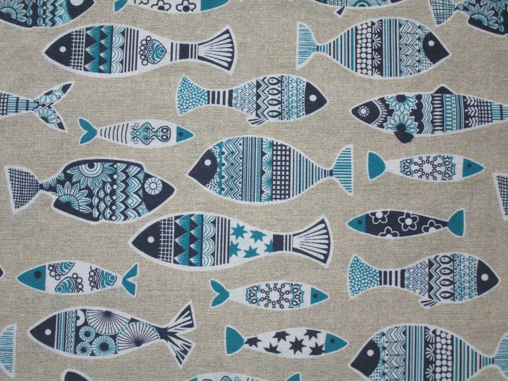 Poťahovka prírodná "bielo-modré ryby" 