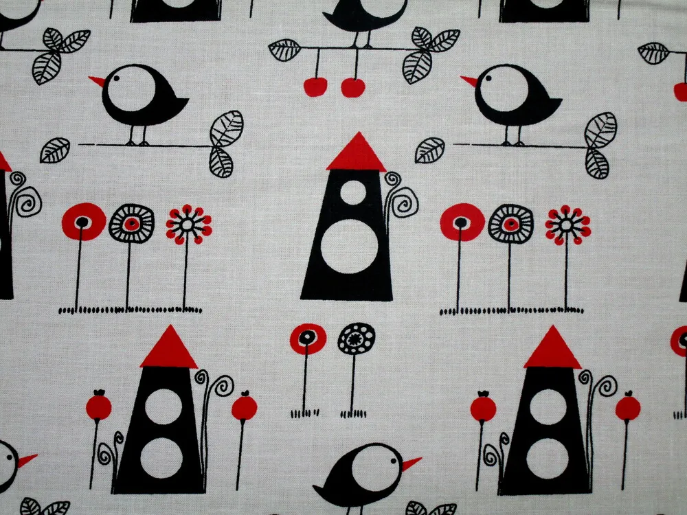 Bavlna biela "vtáčik, domček" 