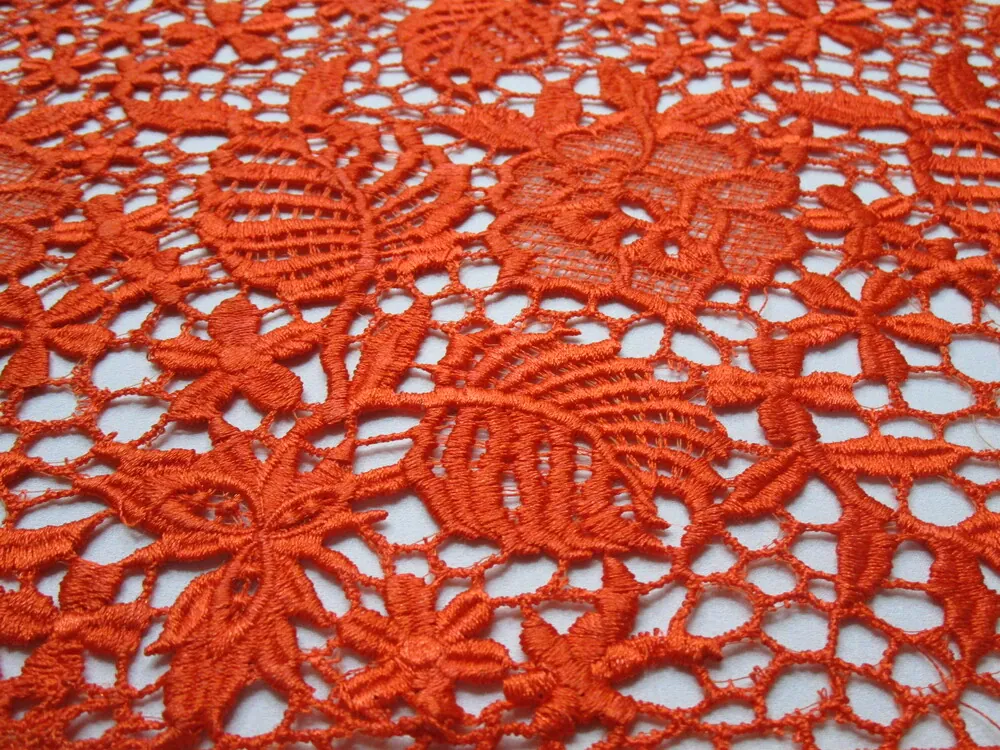 Krajka Dubaj pomarančová "kvety, listy"