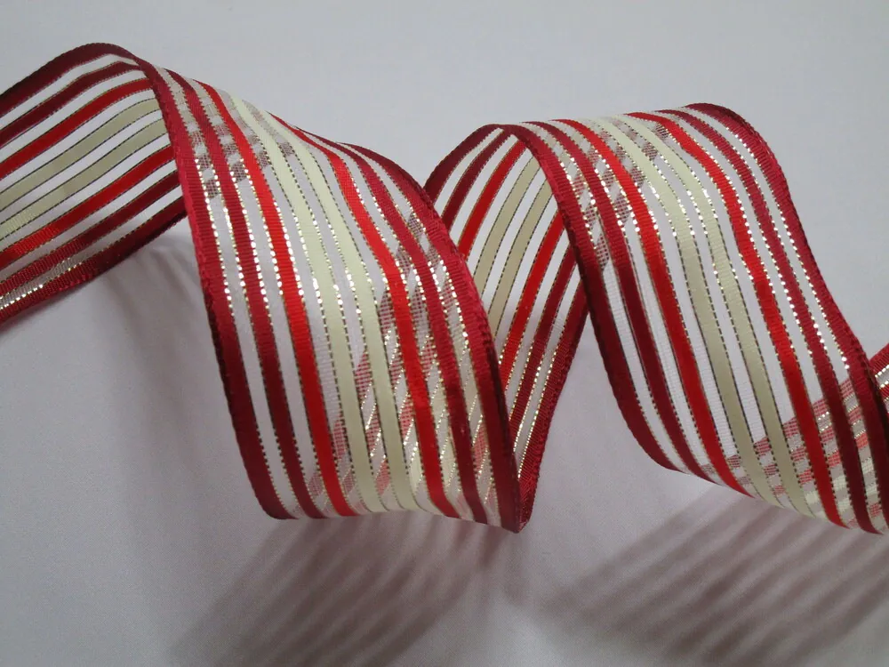 Stuha dekoračná s drôtikom "maslovo-červeno-vínová"
