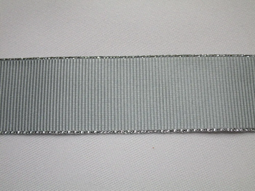 Stuha rypsová "sivá  so strieborným okrajom" - 25 mm