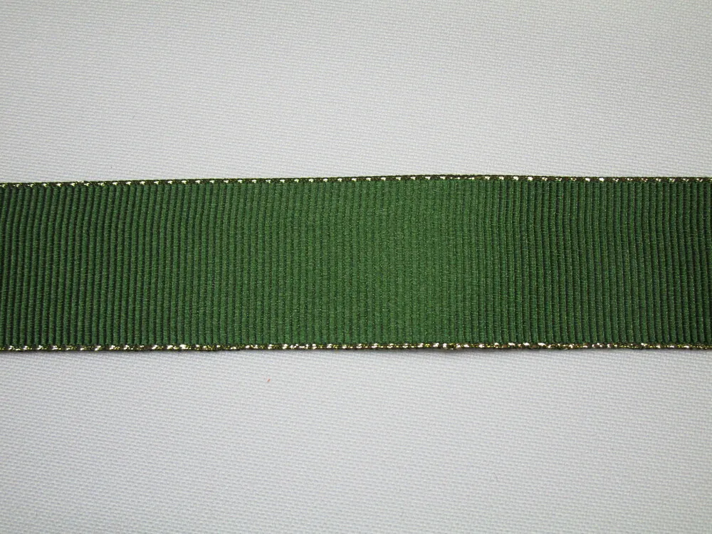Stuha rypsová "zelená so zlatým pásikom" - 25 mm