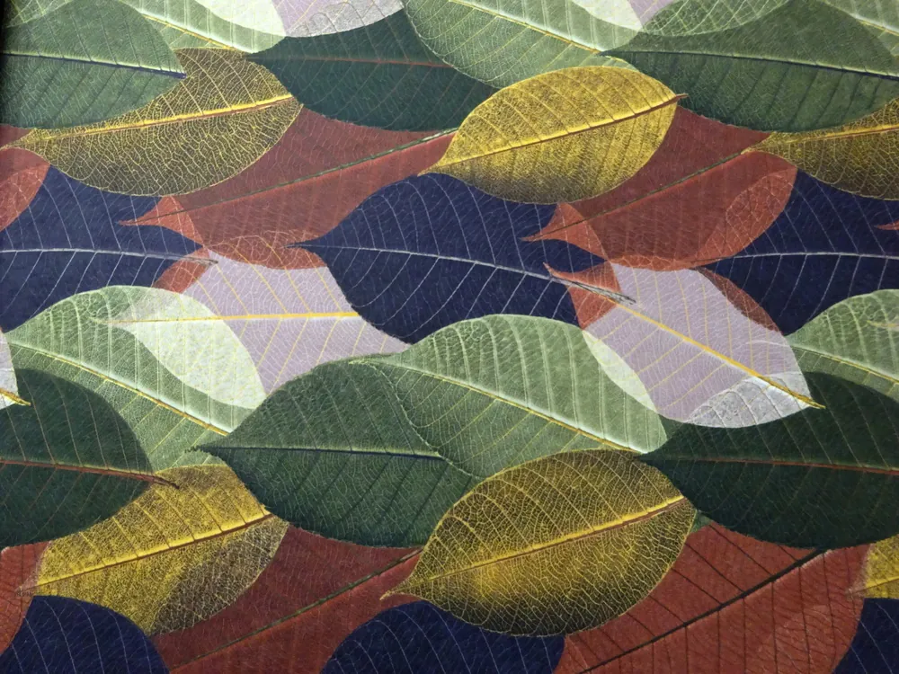 Poťahovka žlto-zeleno-hnedá "listy" - zamatový povrch