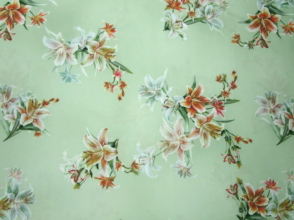 Hodváb zelený "kvety" 