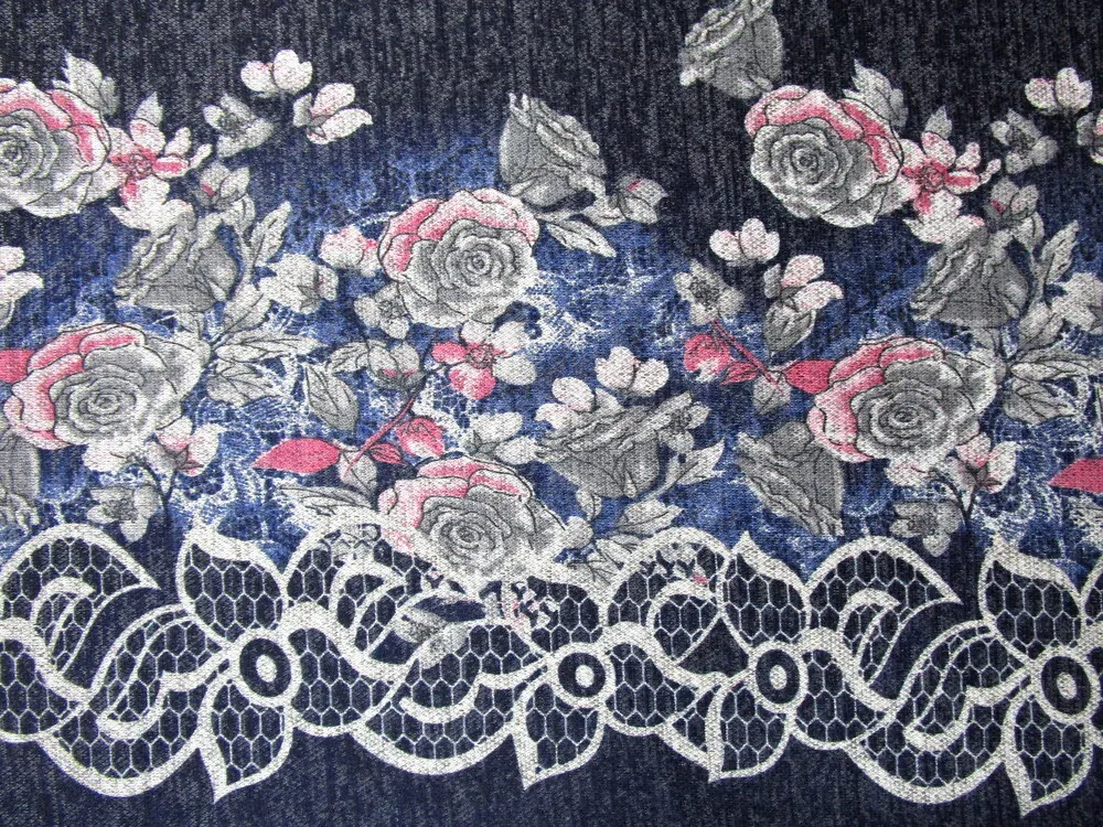 Svetrovina tmavomodrá "kvety" - bordúra obojstranná 