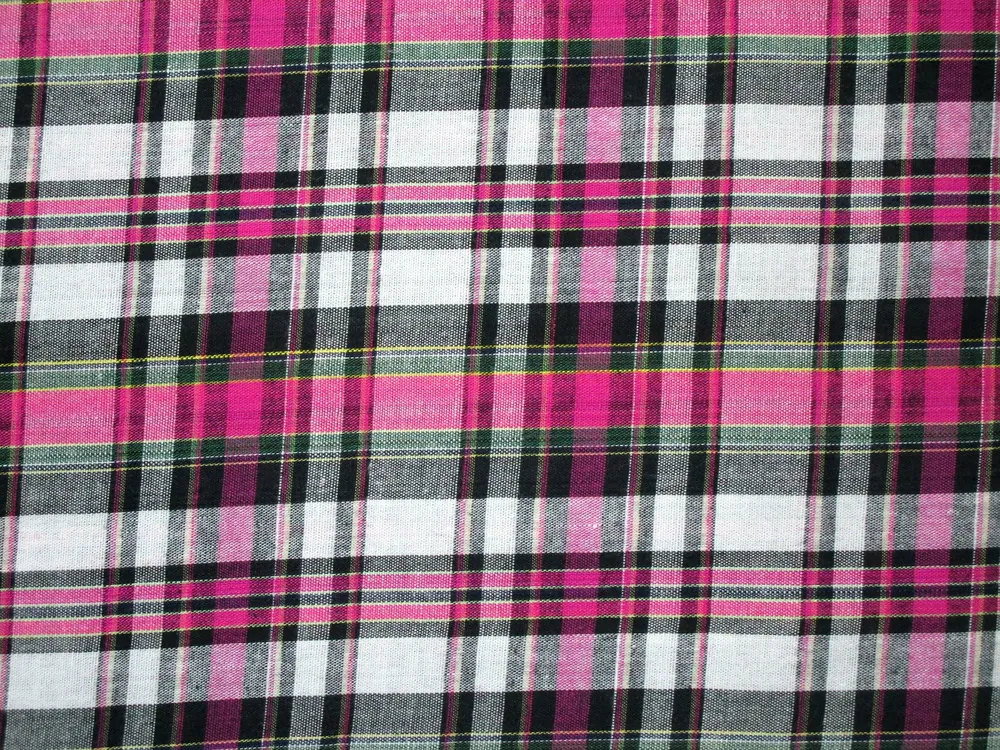 Košelovina biela "cyklaménovo-zeleno-čierne káro"