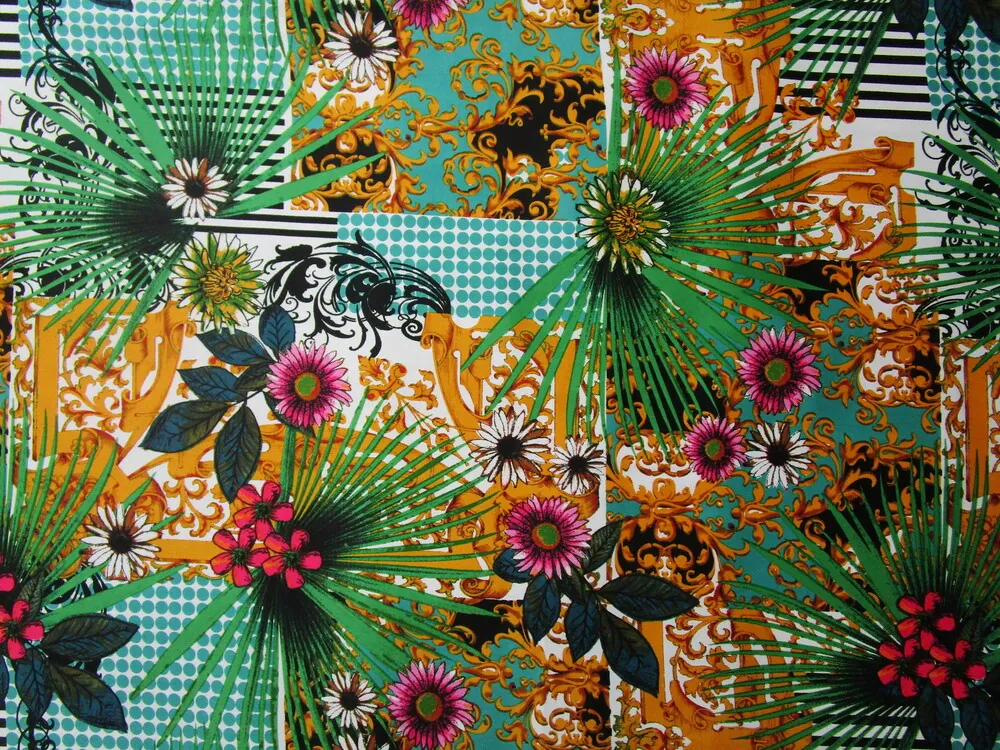 Satén bavlnený elastický "ružový kvet" - matný