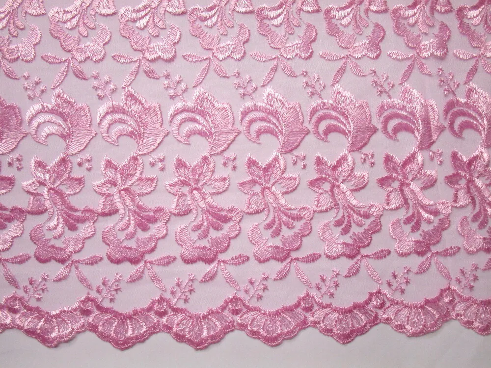 Vyšívaný tyl ružový "kvety" 