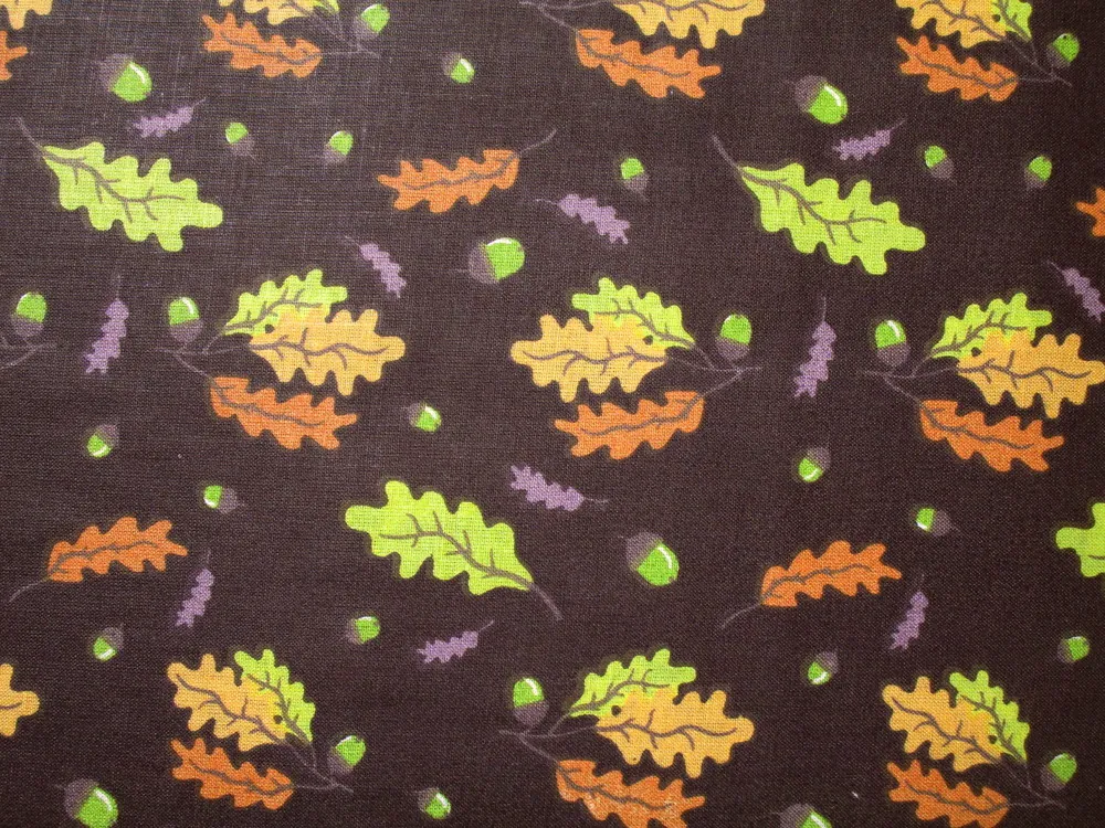Bavlna tmavohnedá "žlto-pomarančové listy" 