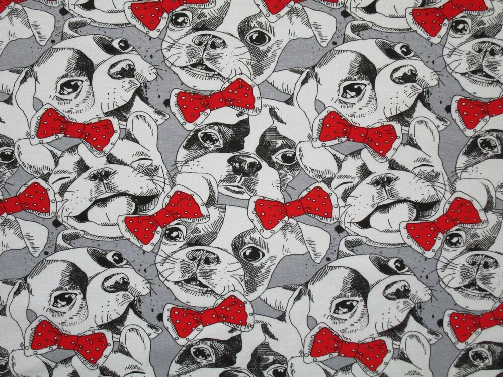 Teplákovina sivá "psík s červenou mašličkou"