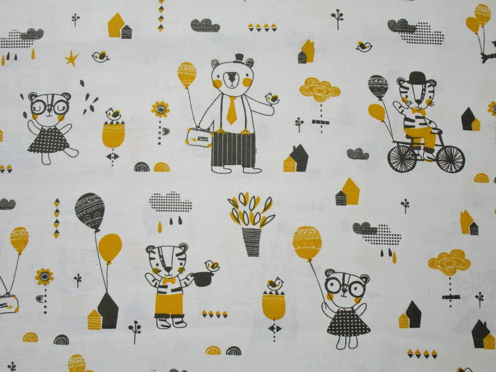 Bavlna smotanová "sivo-horčicové zvieratká"