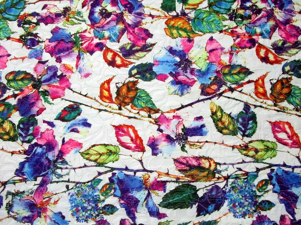 Žakard maslový "farebné kvety a listy"