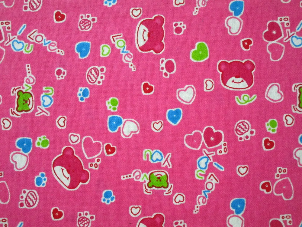 Flanel ružový "macko, srdiečka, love"