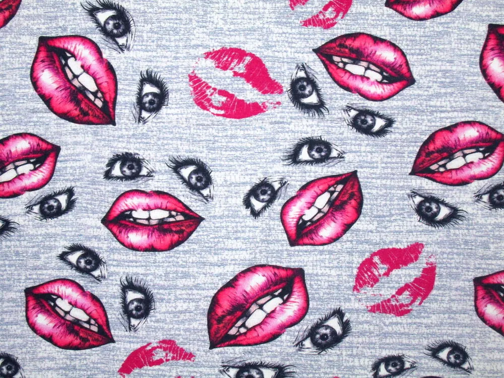 Úplet bielo-sivo-fialový "pery, oči" 