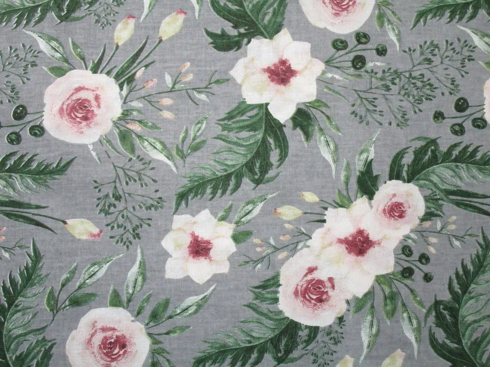 Bavlna sivá "maslovo-púdrové kvety"