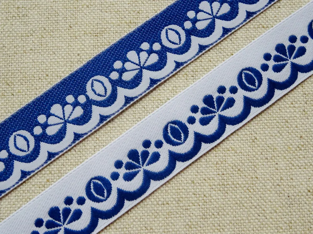 Stuha krojová biela "tmavomodrý vzor" - 1,9 cm
