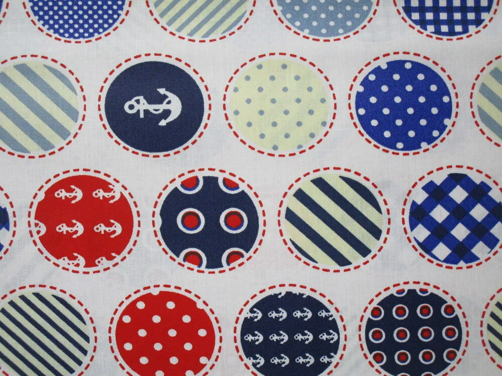 Bavlna biela "námornícky motív v kruhu" 