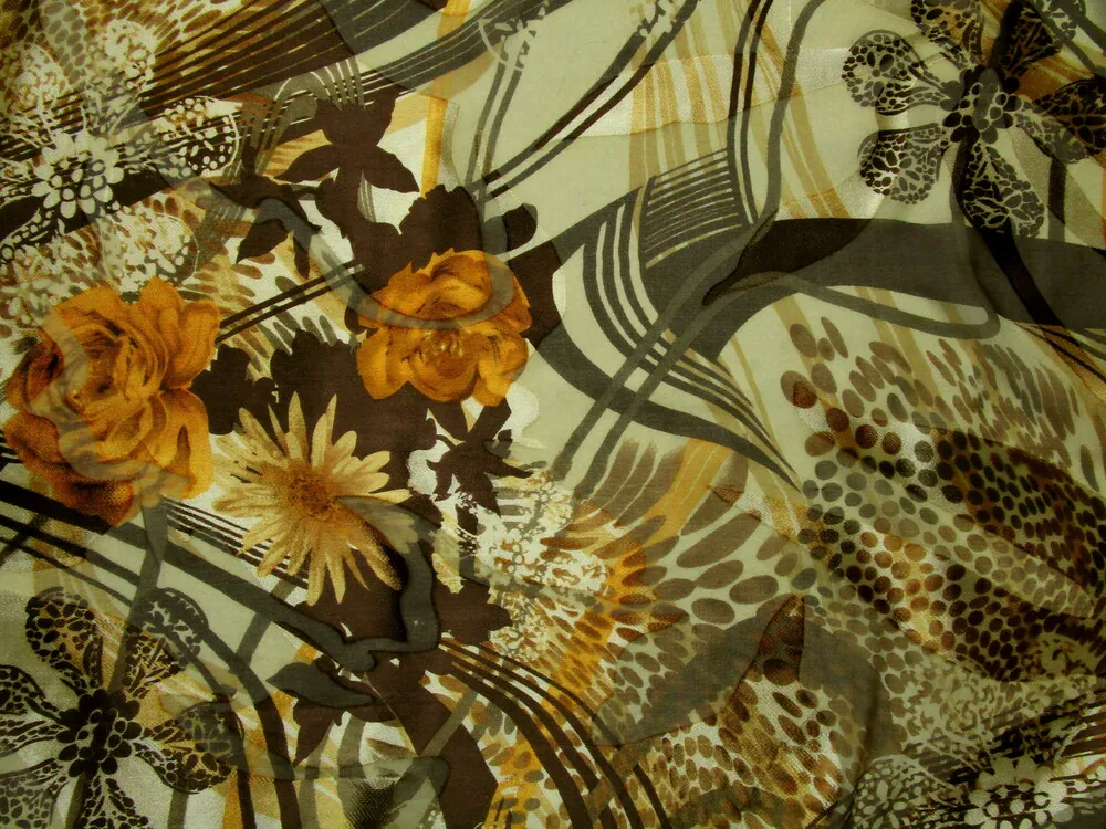 Hodváb maslovo-hnedý "zlato-hnedé kvety"