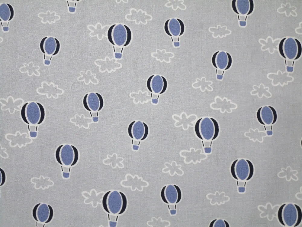 Bavlna sivá "horkovzdušný balón, oblaky"