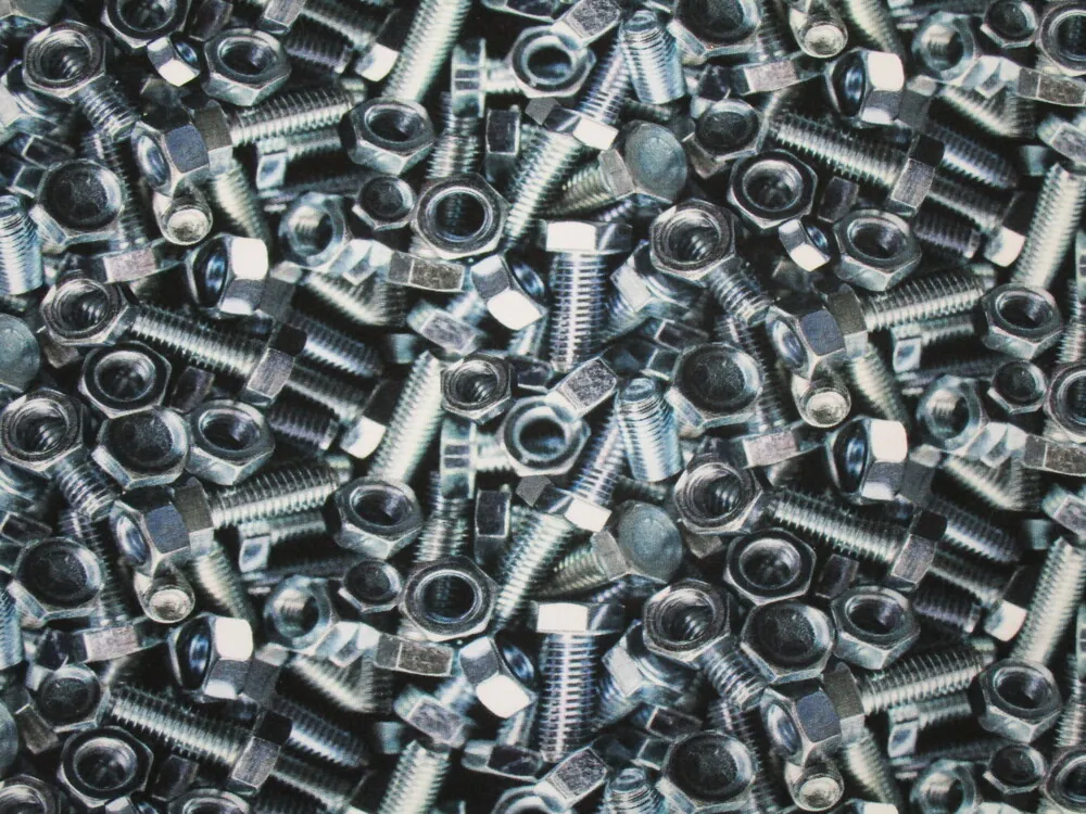 Teplákovina čierna "3D sivo-modré skrutky a matice"