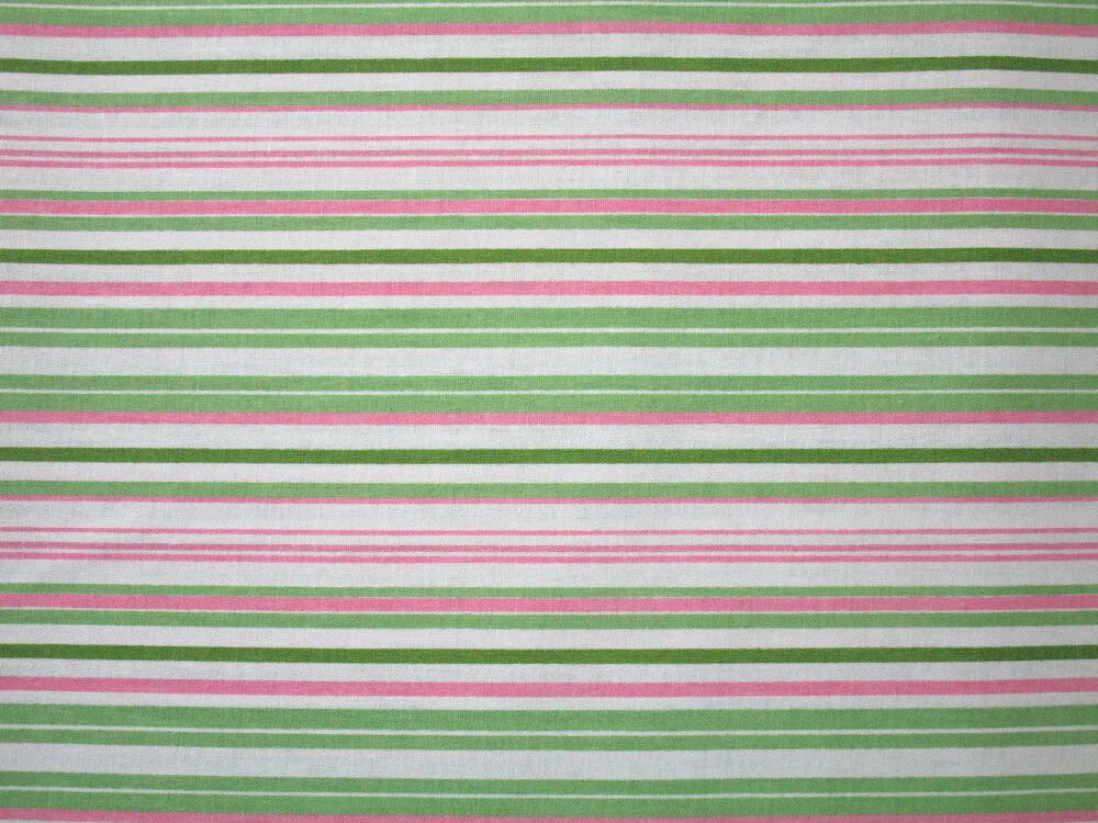 Bavlna biela "ružový a zelený pásik" - certifikovaná