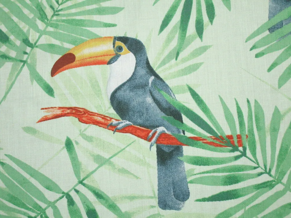 Bavlna zelená "tukan, listy"