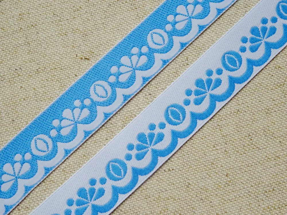 Stuha biela "modrý vzor" - 1,9 cm 