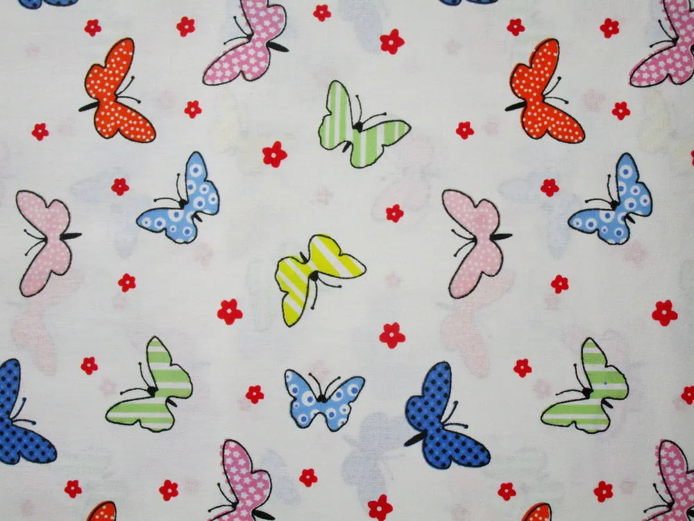 Bavlna biela "farebný motýľ" - šírka 240 cm