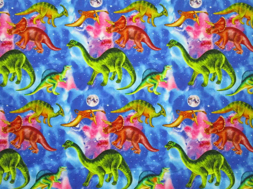 Teplákovina počesaná ružovo-modrá "dinosaurus"