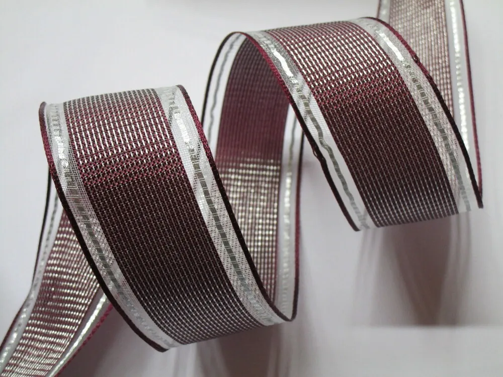 Stuha dekoračná s drôtikom bordó "strieborný pásik"