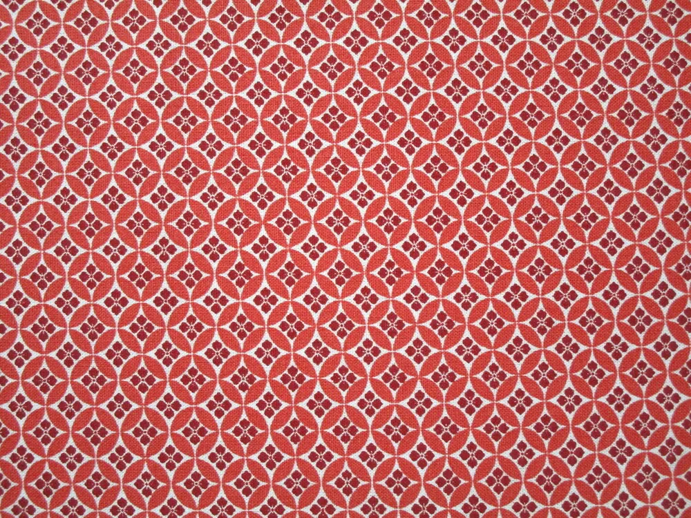 Bavlna biela "terakotovo-bordový vzor" - certifikovaná