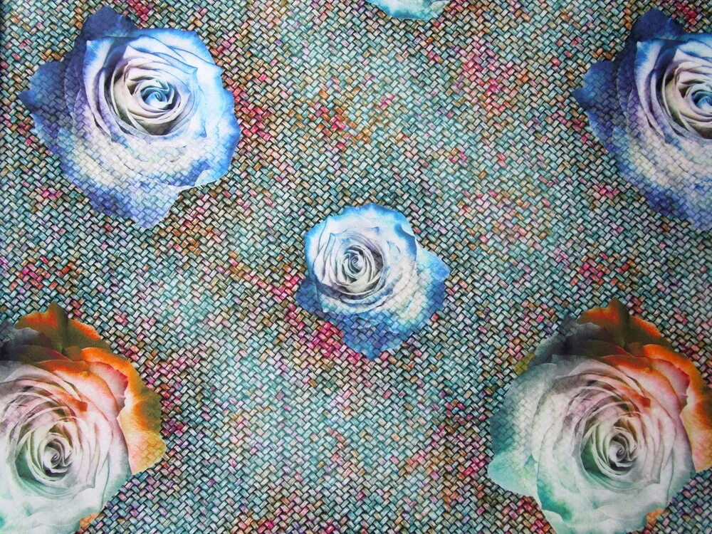 Hodváb tyrkysový "veľké kvety" 