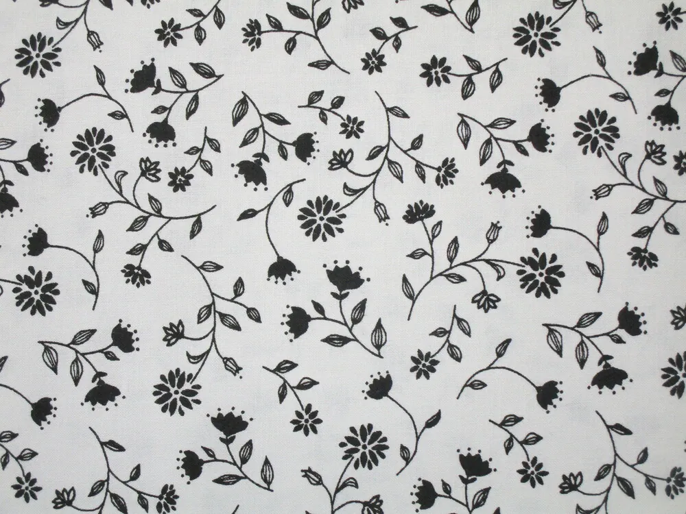 Bavlna biela "čierne kvety" - certifikovaná