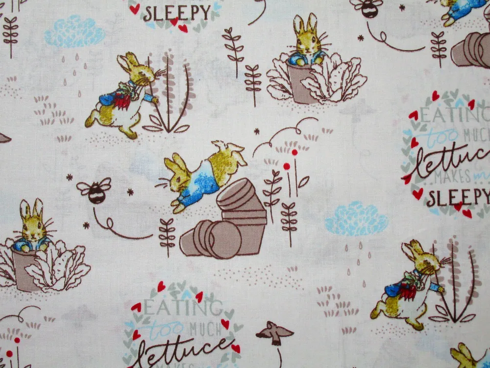 Bavlna biela "zajko v kabátiku, hnedý črepník"